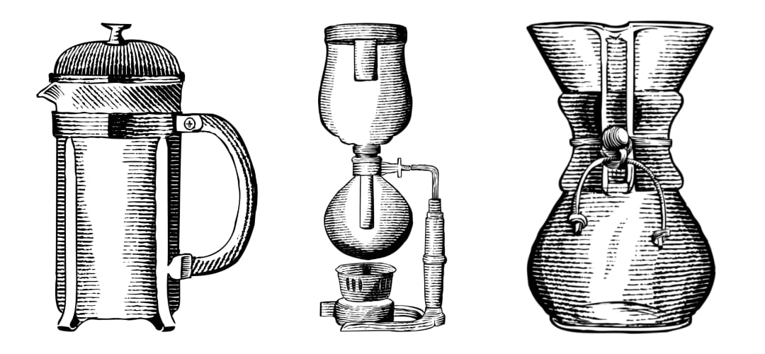 Cafetières à piston, à syphon et Chemex