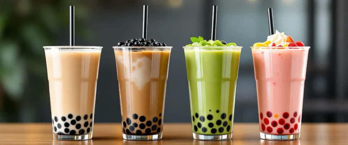 Panel des principaux bubble tea proposés en coffee shop