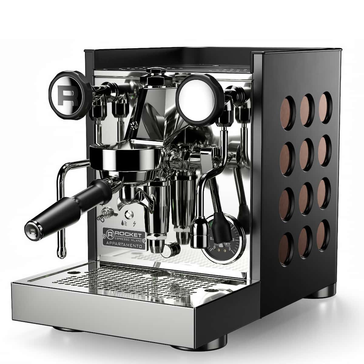 Machine Rocket Appartamento TCA noir et cuivre sur un plan de travail