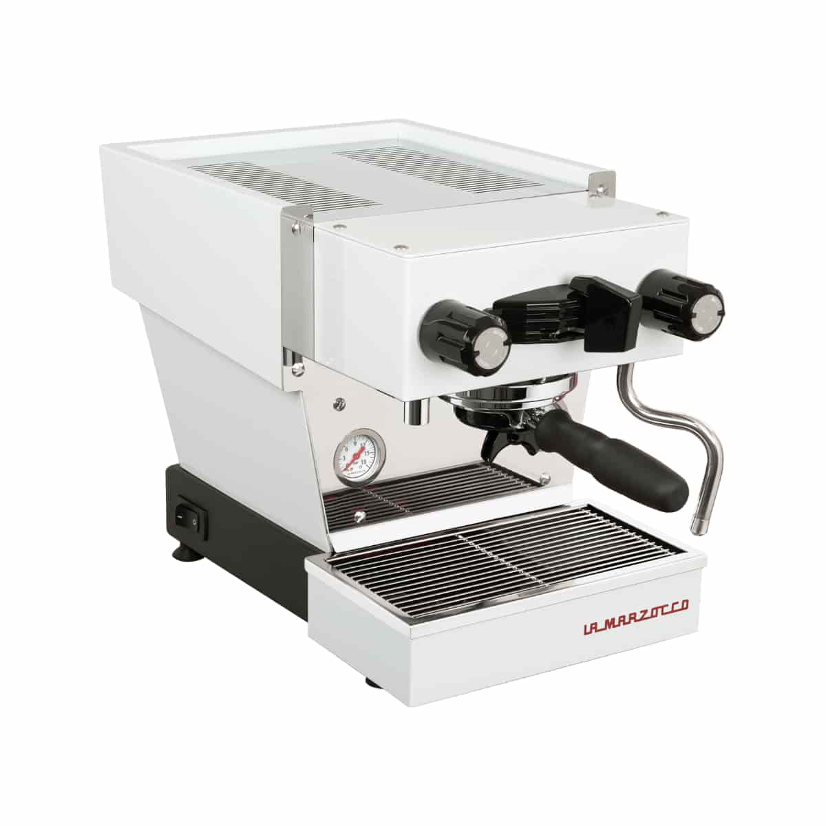 Machine à espresso La Marzocco Linea Micra blanche sur fond blanc