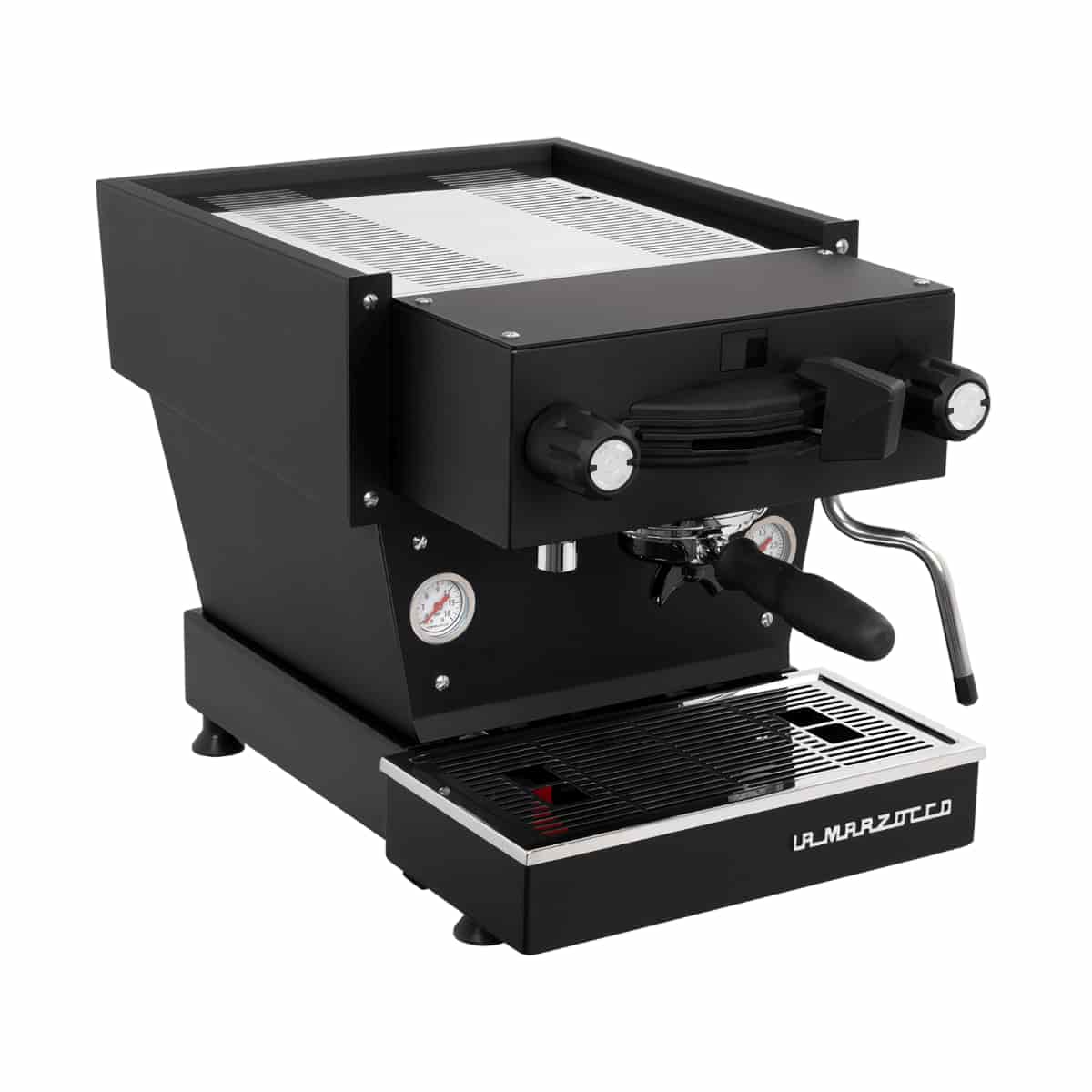 Machine à espresso La Marzocco Linea Mini noire et inox sur fond blanc