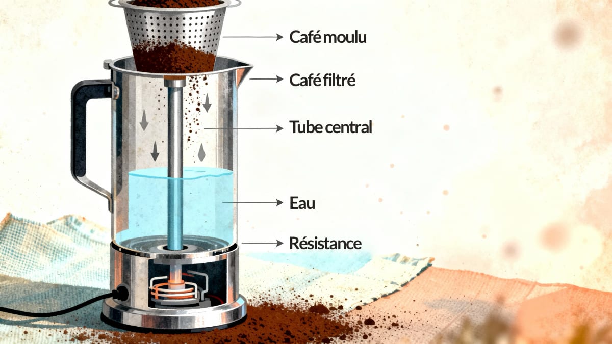 schéma de fonctionnement du café au percolateur