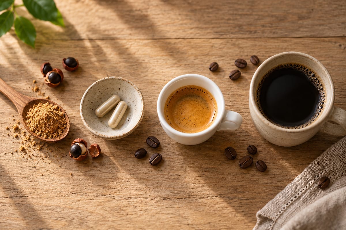 Guarana et café pour comparer leur apport en caféine par portion